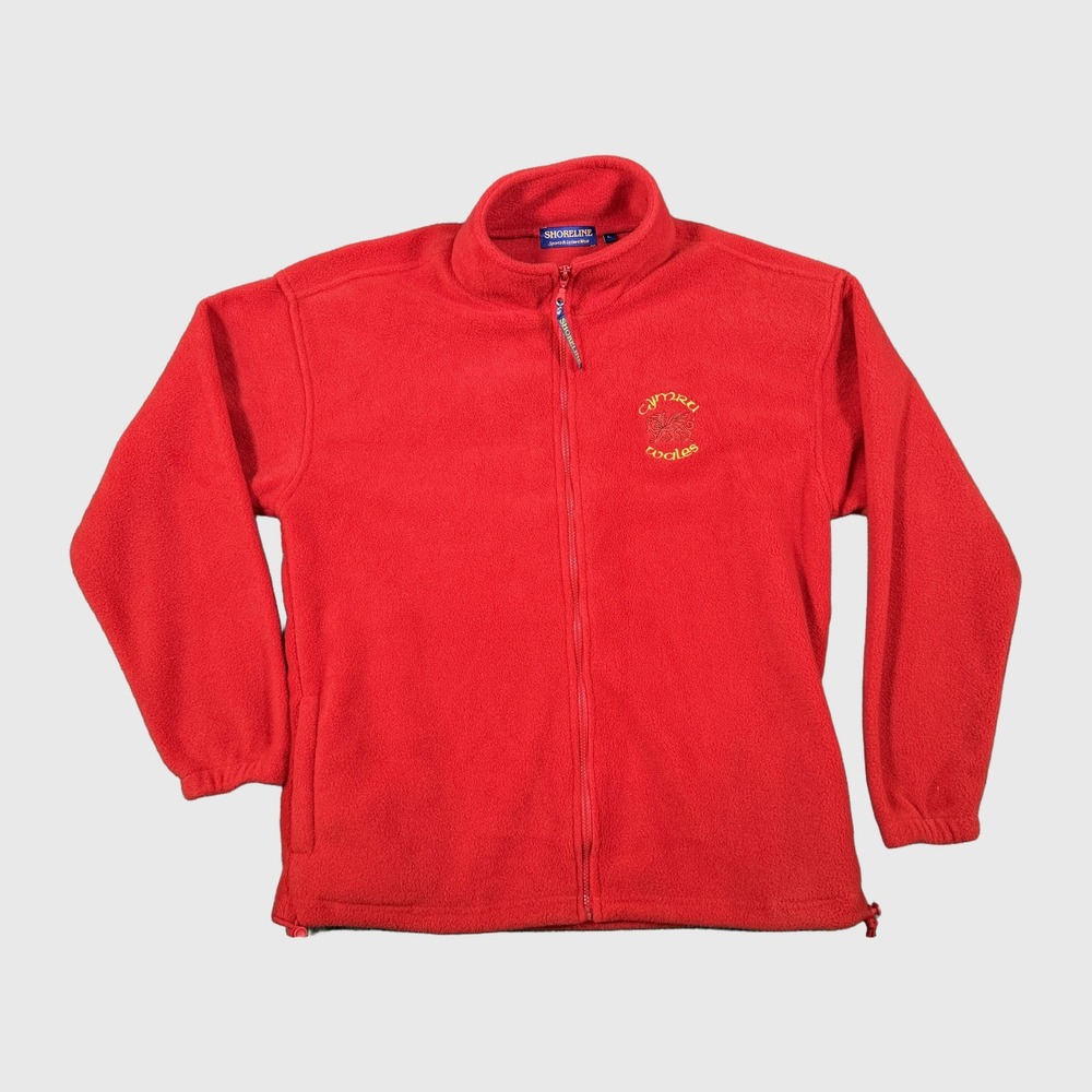 Shoreline Wales Cymru Red Full Zip Fleece Jacket Large Embroidered Logo